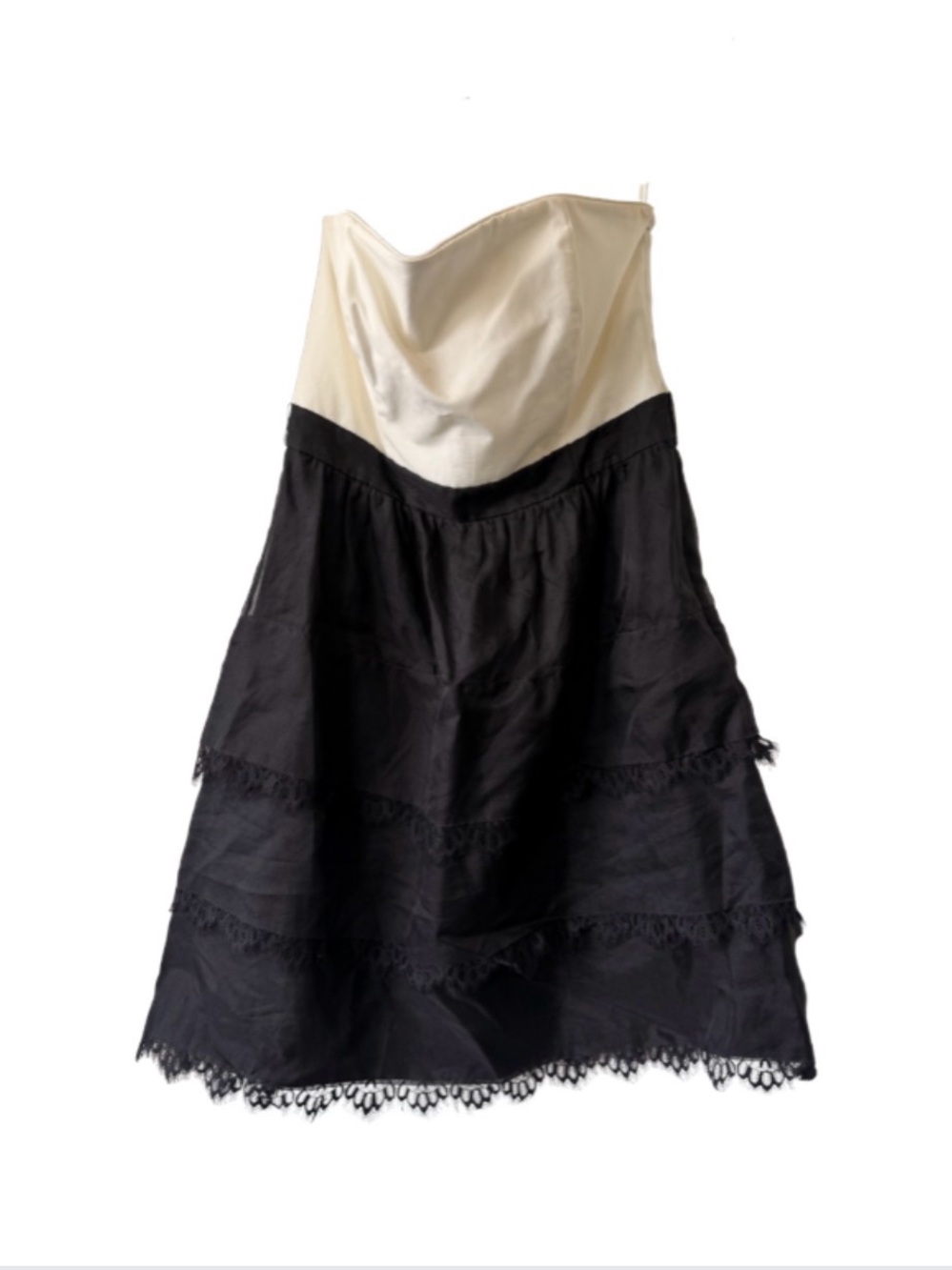White House Black Market Strapless Black and Cream Tiered Dress